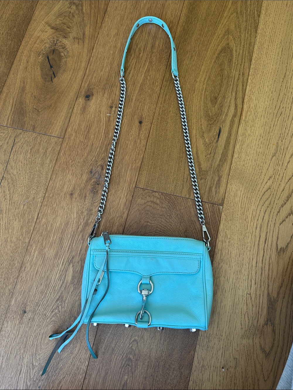 Rebecca Minkoff Turquoise Leather Mini Crossbody with Silver Chain